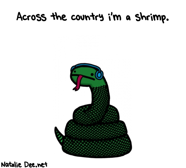 Natalie Dee random comic: across-the-country-im-a-shrimp-489 * Text: Across the country i'm a shrimp.