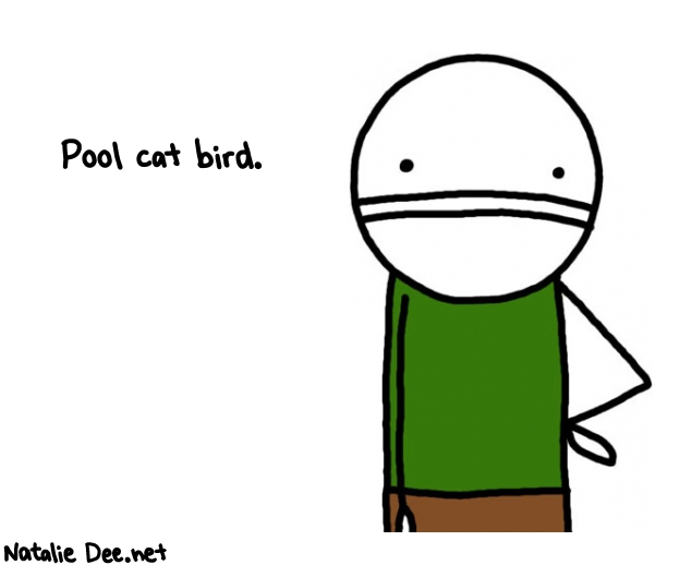 Natalie Dee random comic: pool-cat-bird-321 * Text: Pool cat bird.

