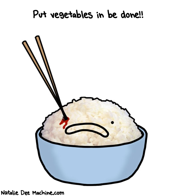 Natalie Dee random comic: put-vegetables-in-be-done-402 * Text: Put vegetables in be done!!